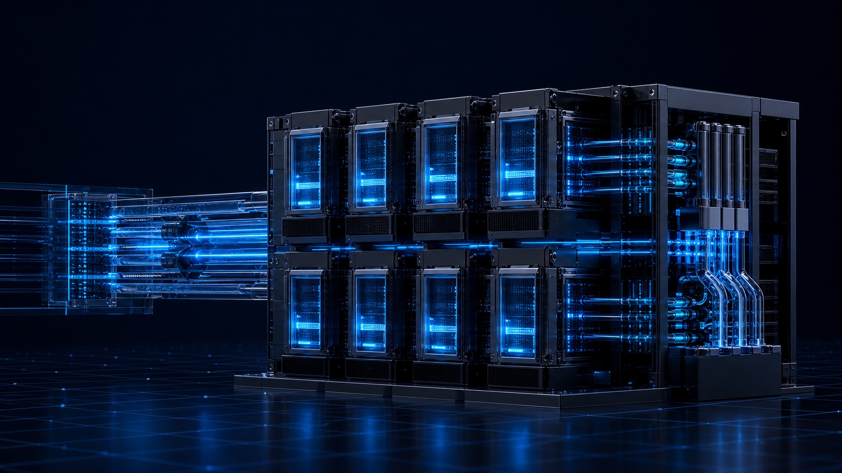 Rack-scale compute system with accelerator trays, cooling and a luminous data fabric